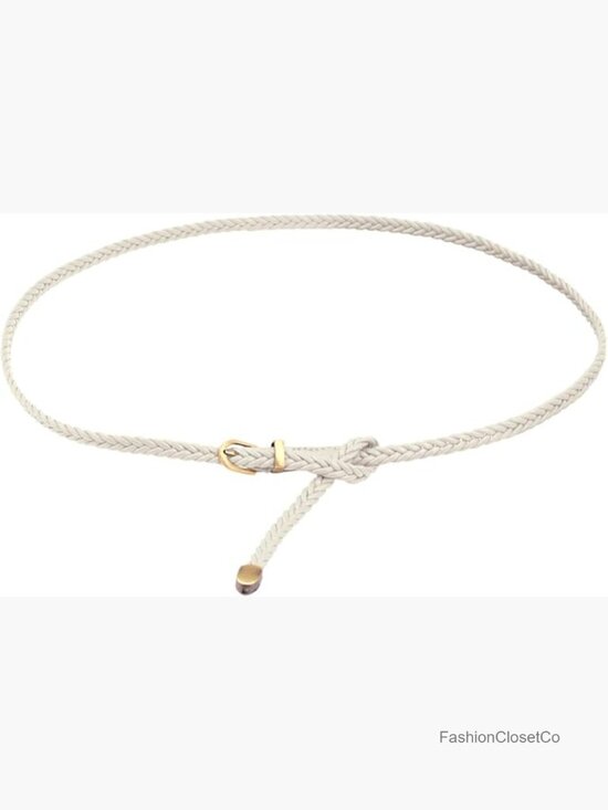 Braided PU Leather Skinny Belt with Pin Buckle for Jeans Pants